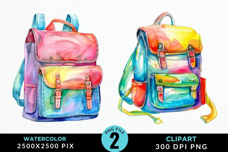 Watercolor School Bag Graphic Clipart