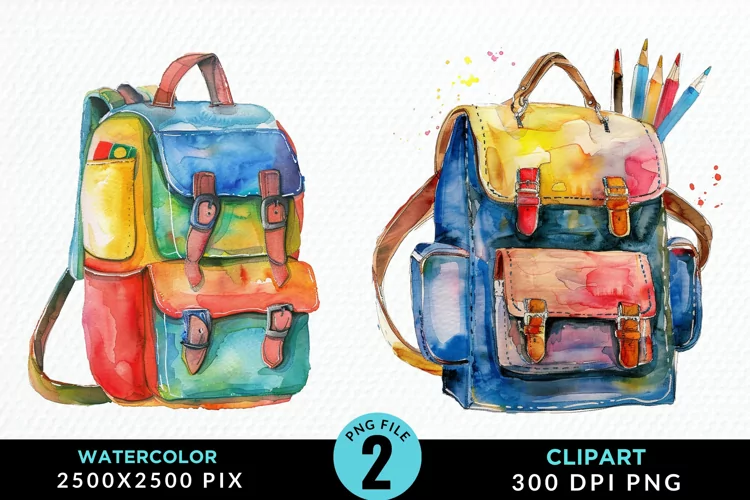 Watercolor School Bag Illustration Clipart