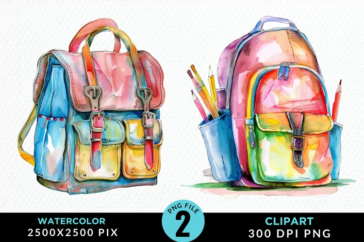 Watercolor School Bag Illustration Clipart
