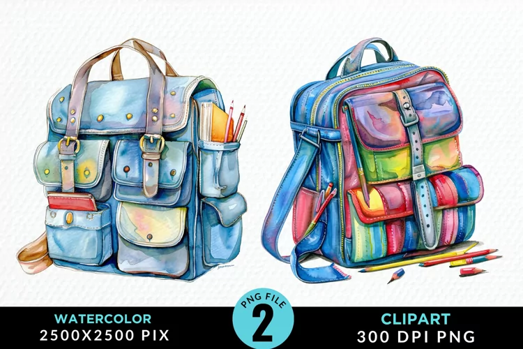 Watercolor School Bag Graphic Clipart