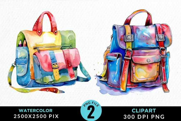 Watercolor School Bag Illustration Clipart