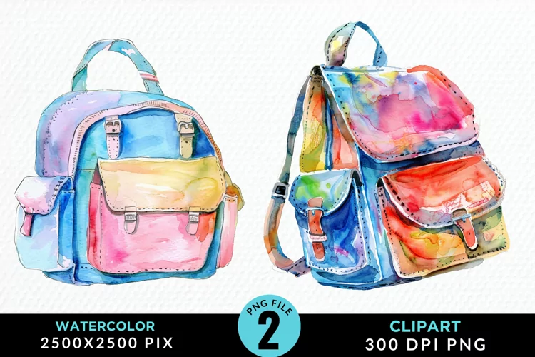 Watercolor School Bag Illustration Clipart