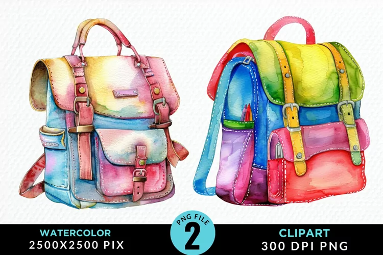 Watercolor School Bag Illustration Clipart
