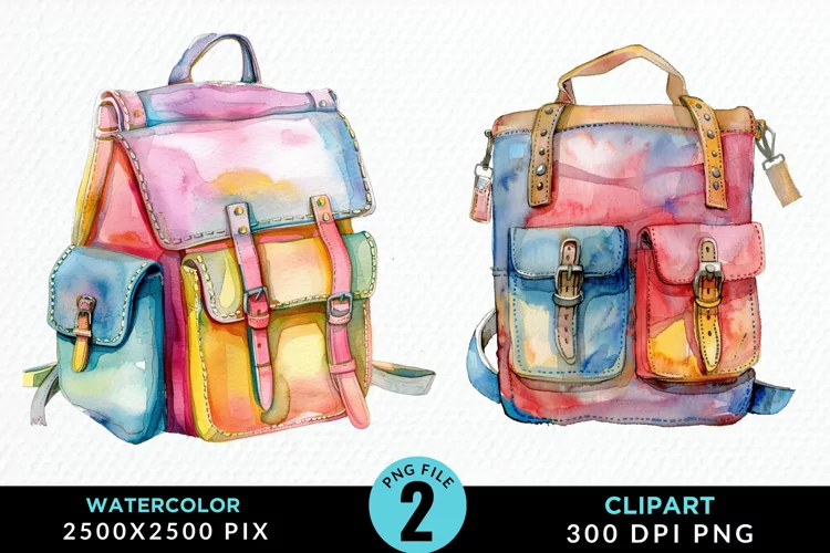 Watercolor School Bag Illustration Clipart