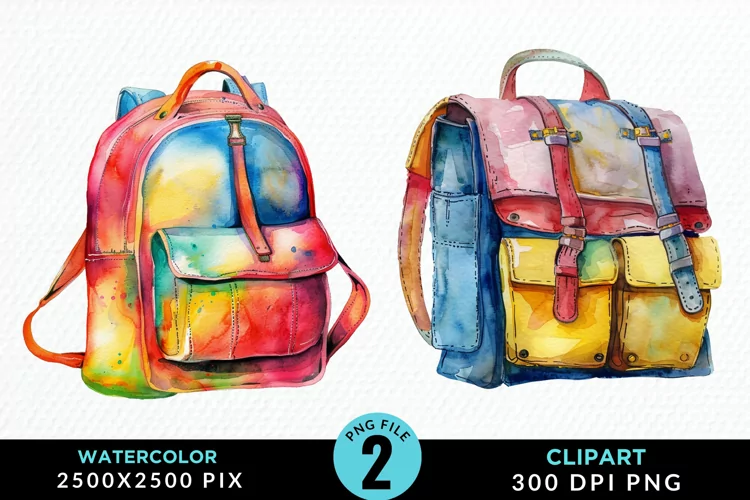 Watercolor School Bag Graphic Clipart