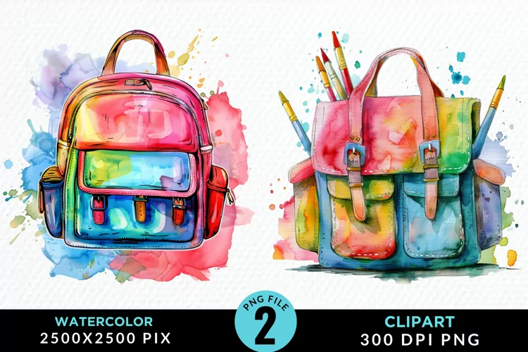 Watercolor School Bag Illustration Clipart