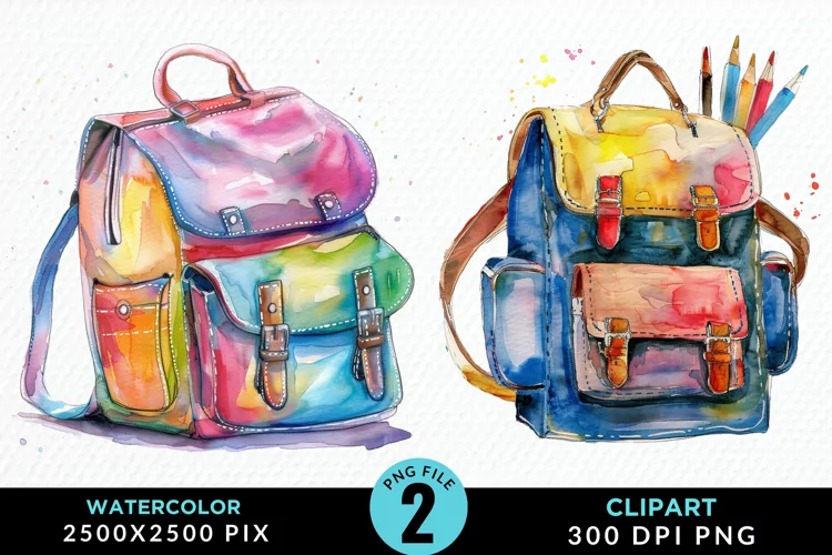 Watercolor School Bag Graphic Clipart