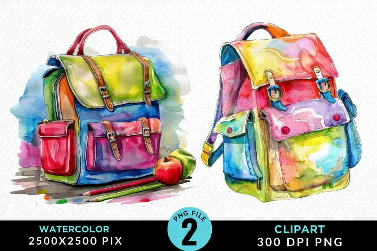 Watercolor School Bag Illustration Clipart