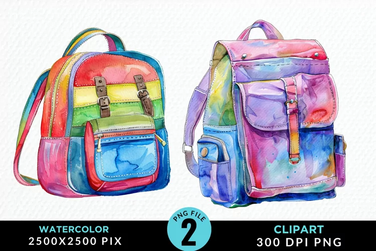Watercolor School Bag Illustration Clipart