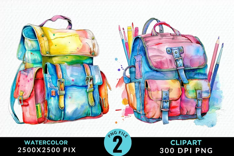 Watercolor School Bag Illustration Clipart