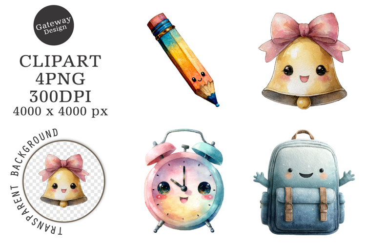 Watercolor School Character Clipart