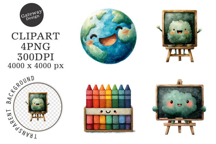 Watercolor School Character Clipart
