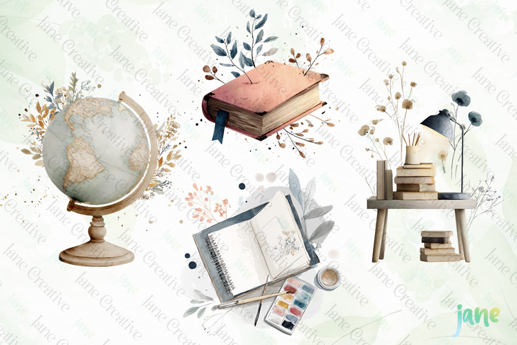 Watercolor School Elements Clipart