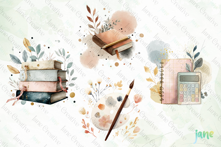 Watercolor School Elements Clipart