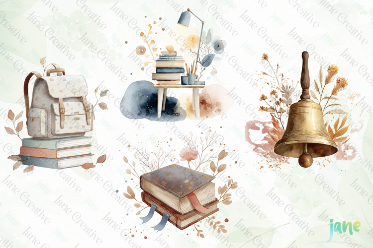 Watercolor School Elements Clipart