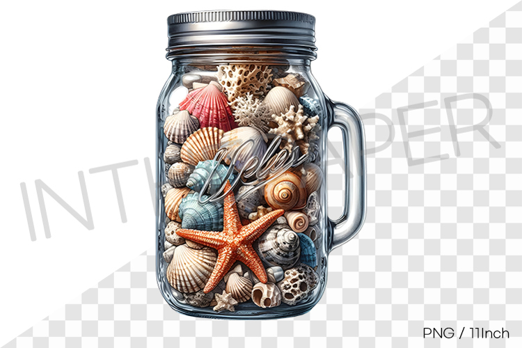 Mug jar with handle and steel lid shell PNG summer clipart