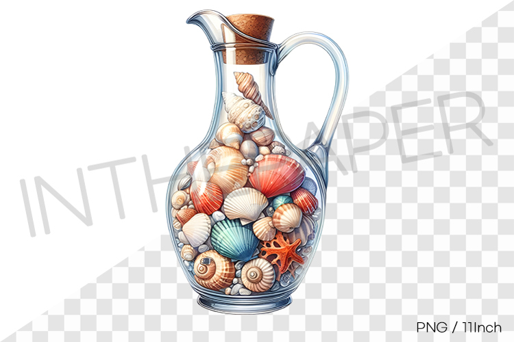 Handle cork flagon with shell and conch PNG summer clipart