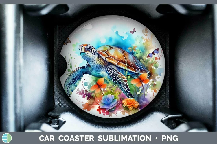 Watercolor Sea Turtle Car Coaster Sublimation Coaster Design