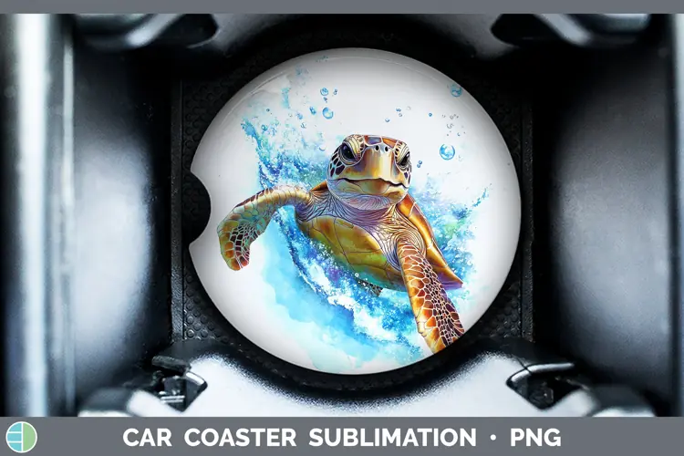 Watercolor Sea Turtle Car Coaster Sublimation Designs
