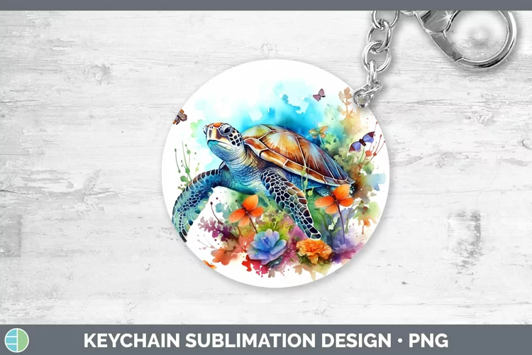 Watercolor Sea Turtle Keychain Sublimation Keyring Designs