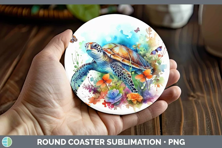 Watercolor Sea Turtle Round Coaster Sublimation Coaster Desi