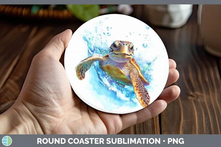 Watercolor Sea Turtle Round Coaster Sublimation Coaster Desi