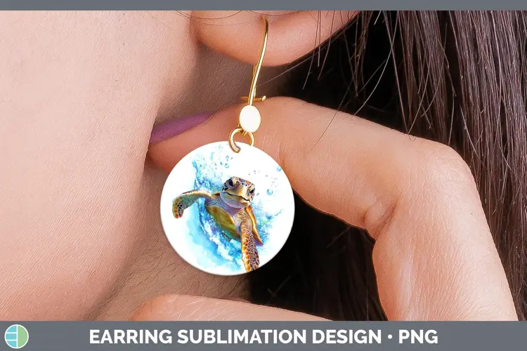 Watercolor Sea Turtle Round Earrings Sublimation Earrings De