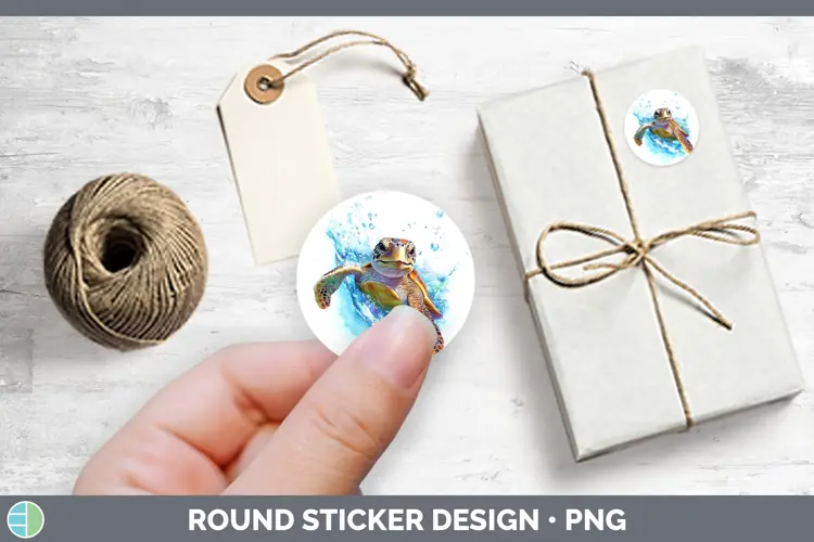 Watercolor Sea Turtle Stickers | Round Labels Designs