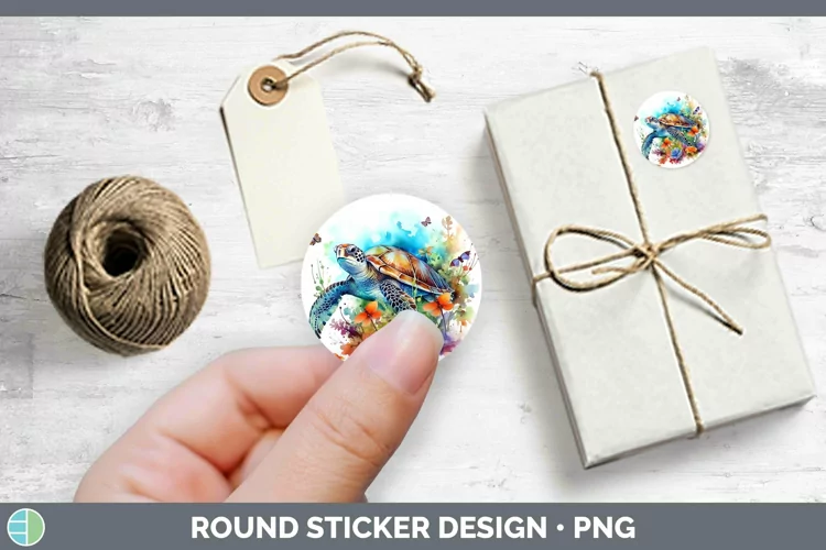 Watercolor Sea Turtle Stickers | Round Labels Designs