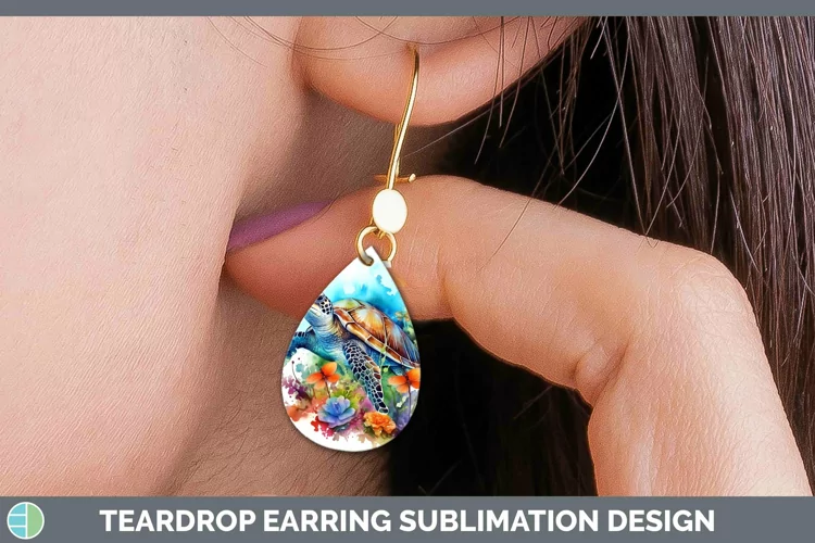 Watercolor Sea Turtle Teardrop Earrings Sublimation Earrings