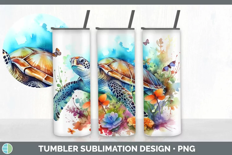 Watercolor Sea Turtle Tumbler Sublimation 20 oz Skinny Tumbl