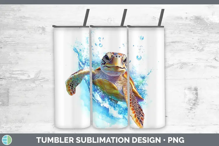 Watercolor Sea Turtle Tumbler Sublimation 20 oz Skinny Tumbl
