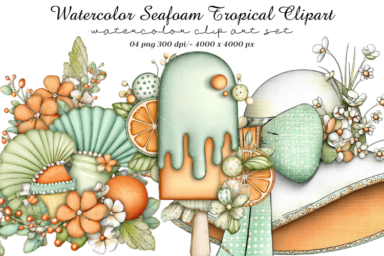Watercolor Seafoam Tropical Clipart
