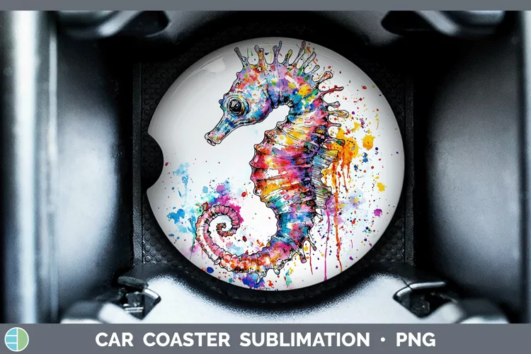 Watercolor Seahorse Car Coaster Sublimation Designs
