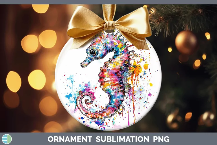 Watercolor Seahorse Ornament Sublimation Bauble Designs