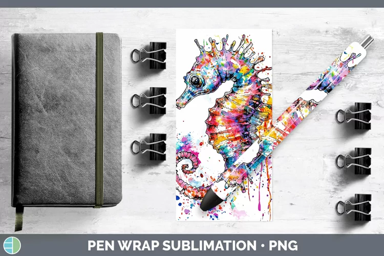 Watercolor Seahorse Pen Wrap Sublimation Pen Designs