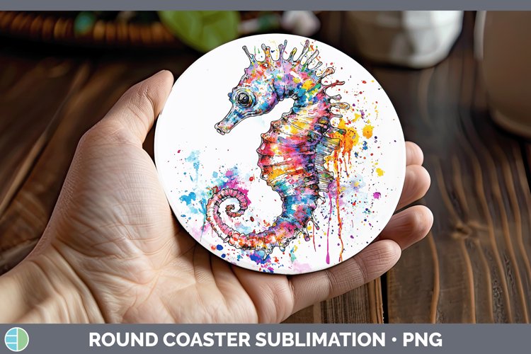 Watercolor Seahorse Round Coaster Sublimation Coaster Design