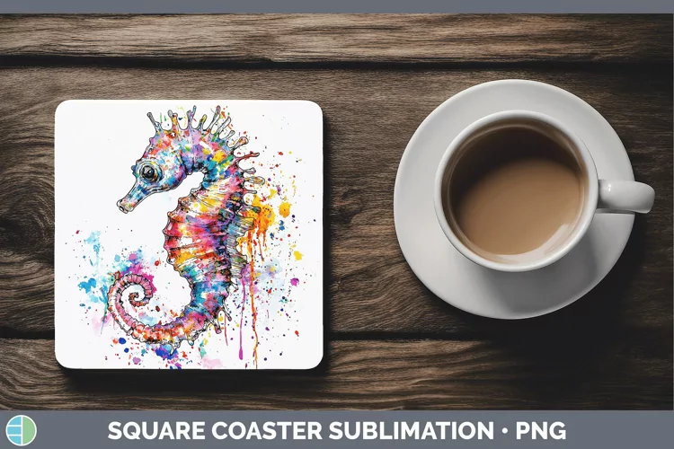 Watercolor Seahorse Square Coaster Sublimation Coaster Desig
