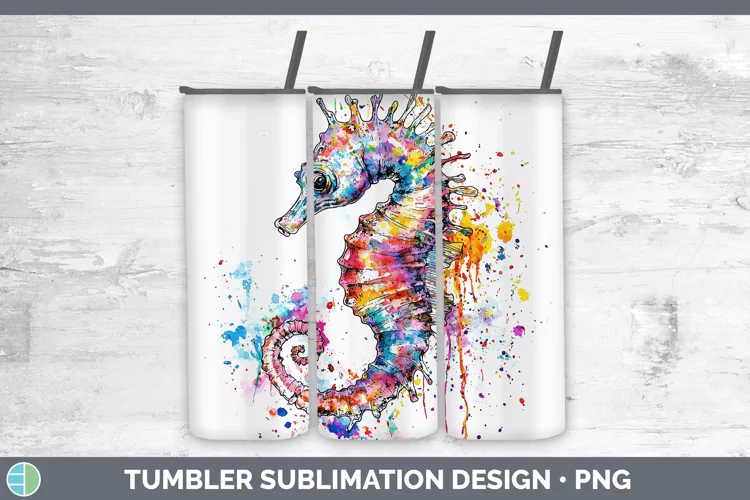 Watercolor Seahorse Tumbler Sublimation 20 oz Skinny Tumbler