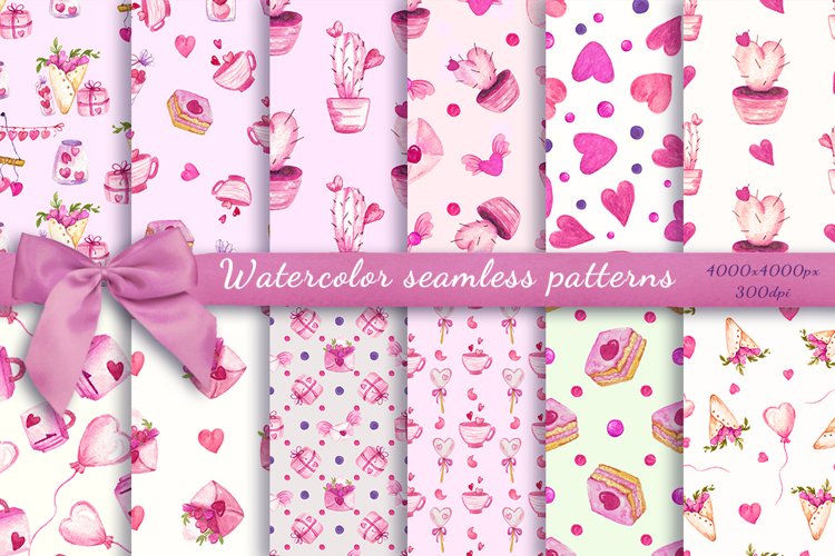 Watercolor romantic seamless patterns