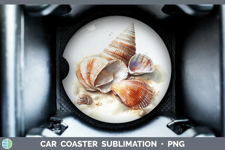 Watercolor Seashell Car Coaster Sublimation Designs