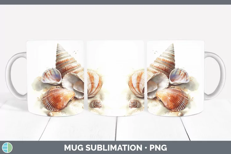 Watercolor Seashell Mug Wrap Sublimation Coffee Cup Designs