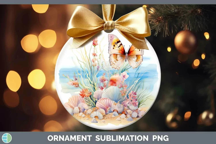 Watercolor Seashell Ornament Sublimation Bauble Designs