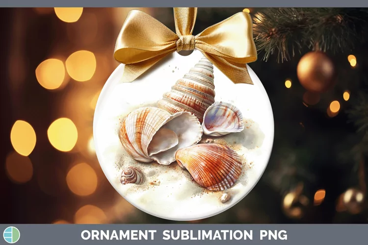 Watercolor Seashell Ornament Sublimation Bauble Designs