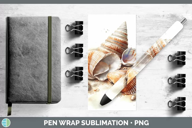 Watercolor Seashell Pen Wrap Sublimation Pen Designs