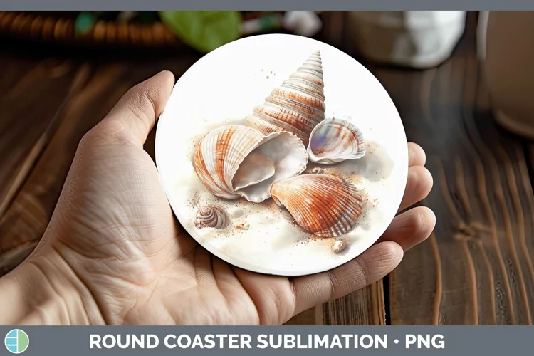 Watercolor Seashell Round Coaster Sublimation Coaster Design