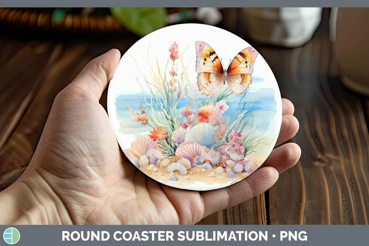 Watercolor Seashell Round Coaster | Sublimation Coaster Desi