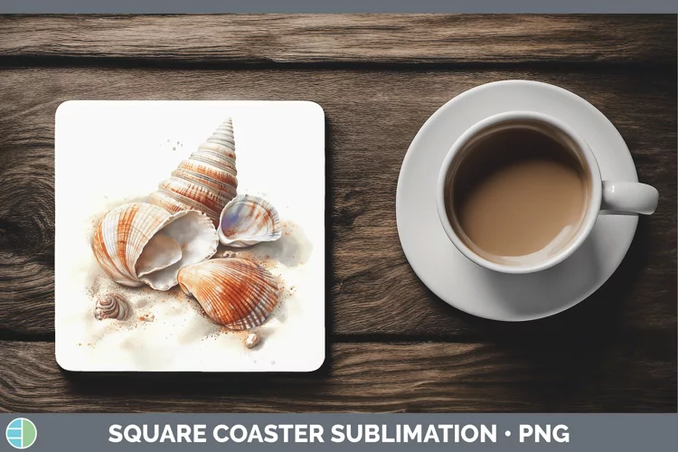 Watercolor Seashell Square Coaster Sublimation Coaster Desig