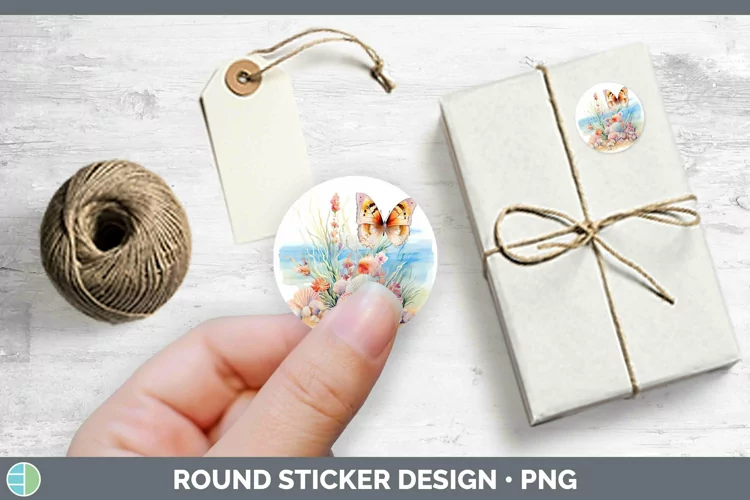 Watercolor Seashell Stickers | Round Labels Designs