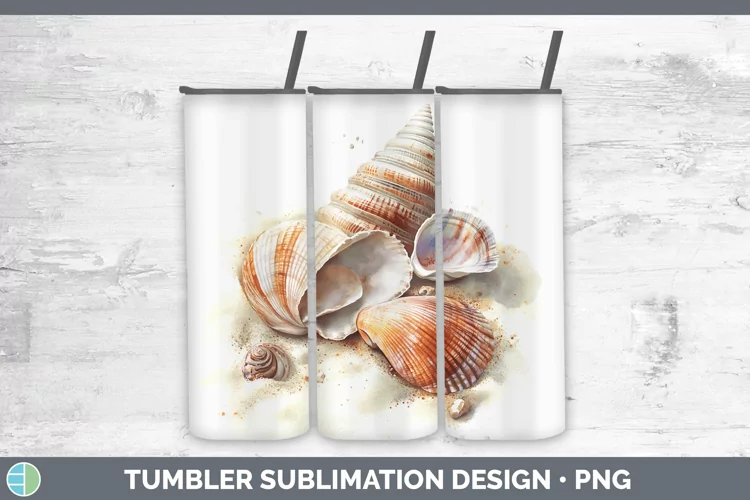 Watercolor Seashell Tumbler Sublimation 20 oz Skinny Tumbler